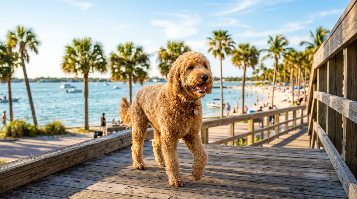 Goldendoodle dog, dog longevity supplements in Tampa, Florida