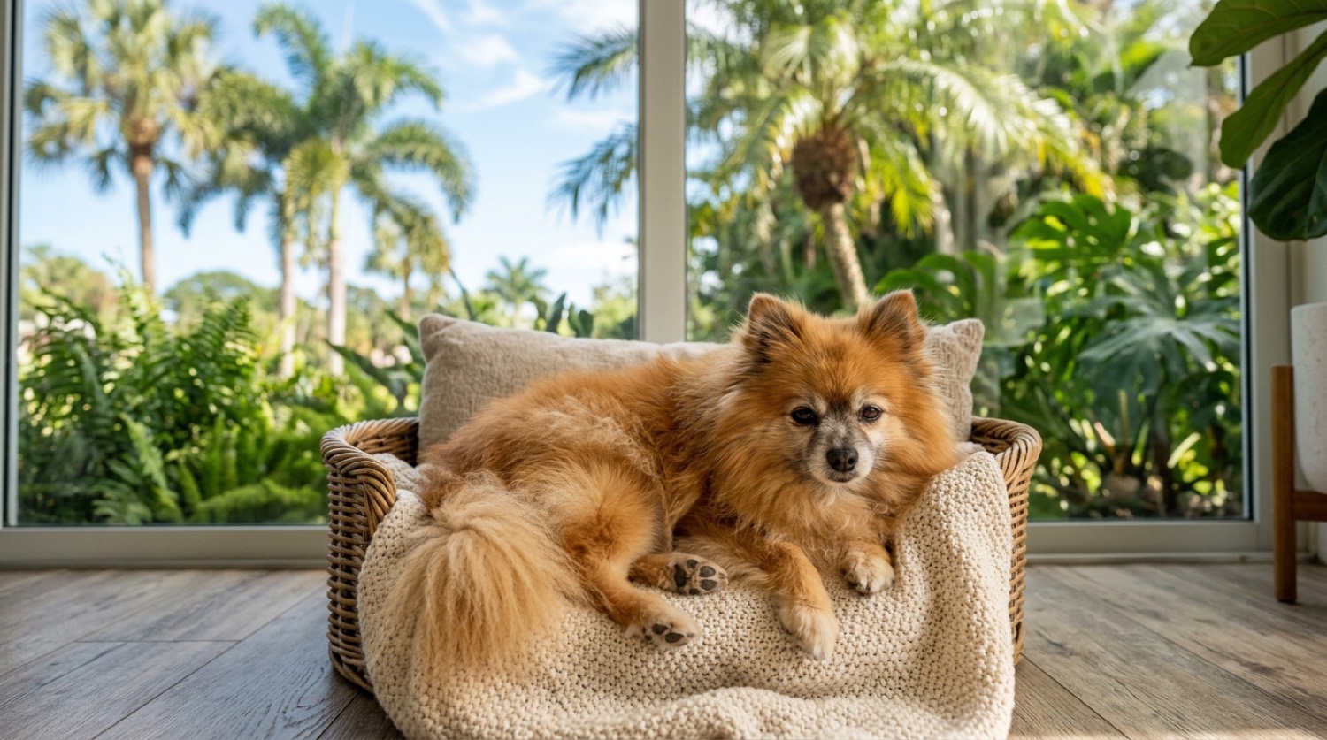 Pomeranian dog, an old dog confused and disoriented in Tampa, Florida